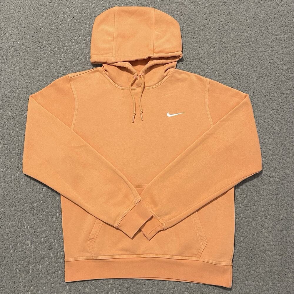 Nike Hoodie Mens S Orange Embroidered Logo Sportwear Club Fleece Sweatshirt